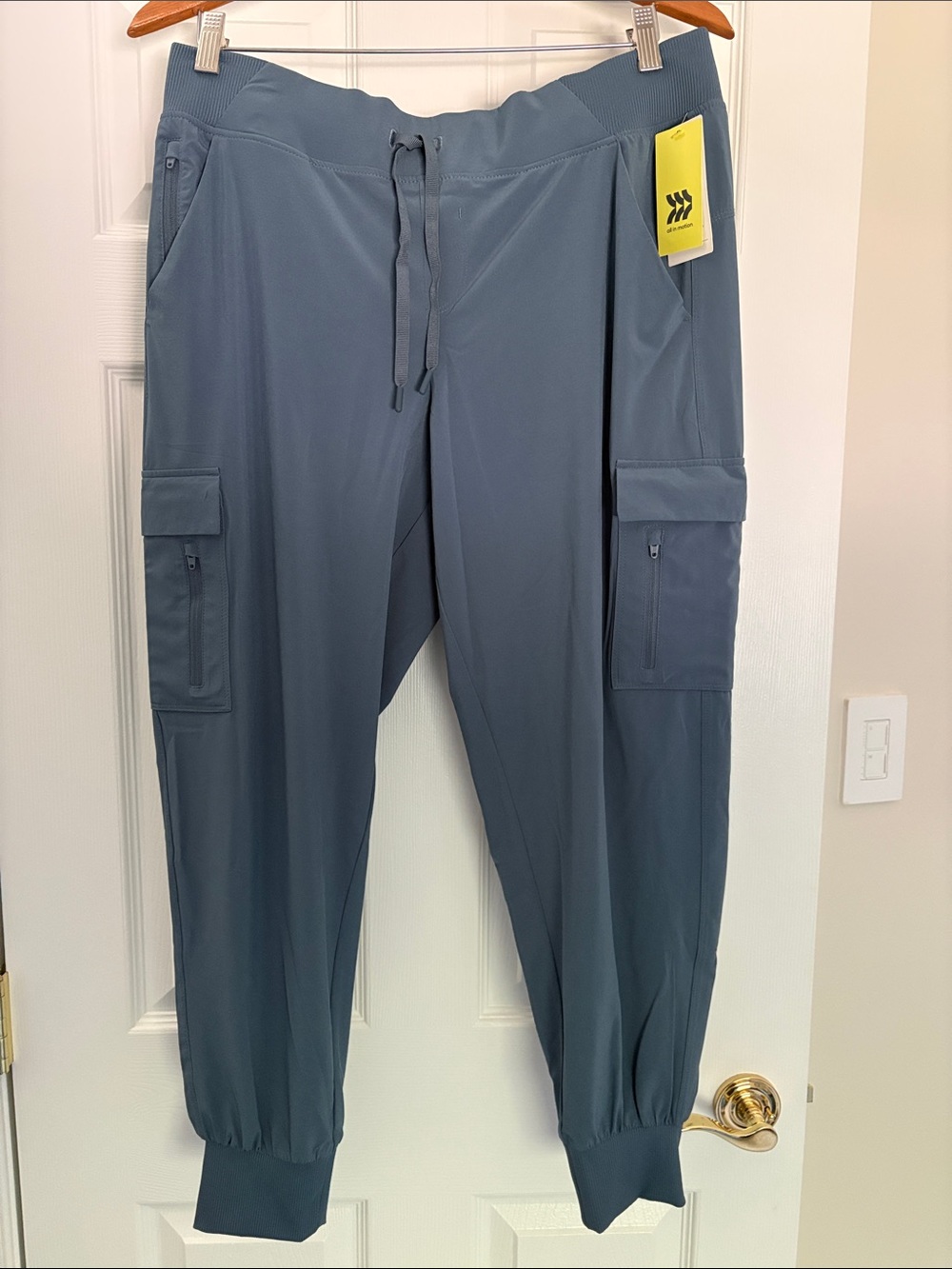 Womens Cargo Jogger Pants in Slate Blue - Elastic Waist